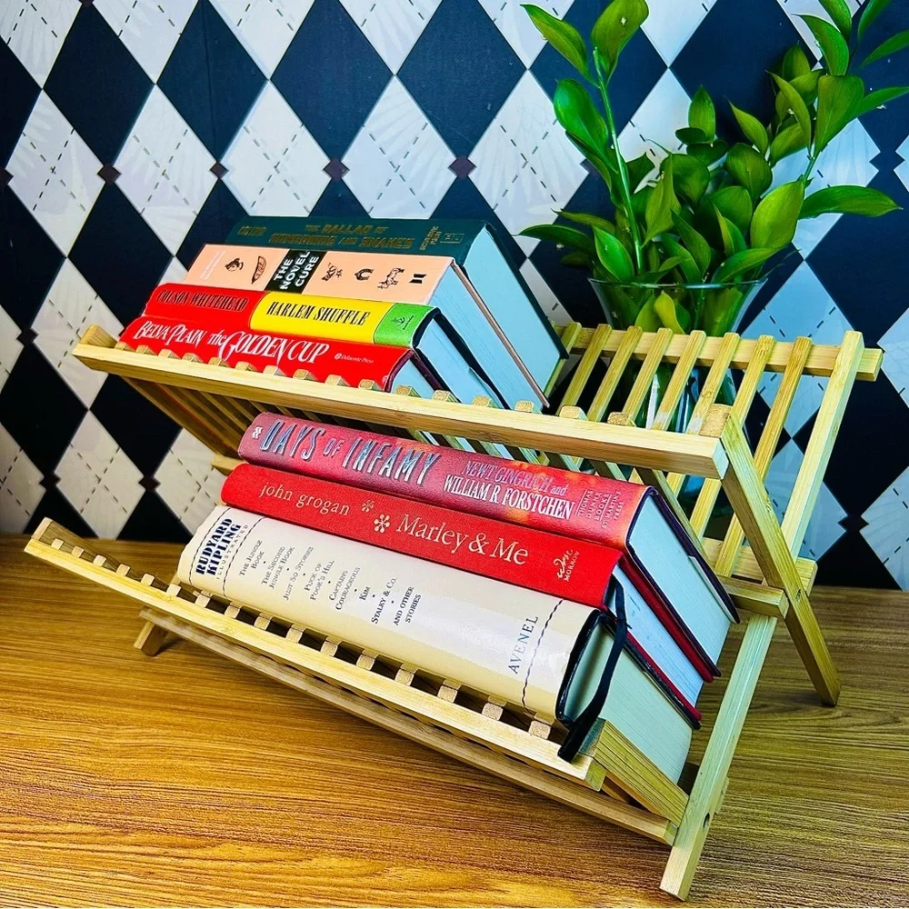 Collapsible Bamboo Plate Rack Folding Slatted Farmhouse‎ Kitchen Storage